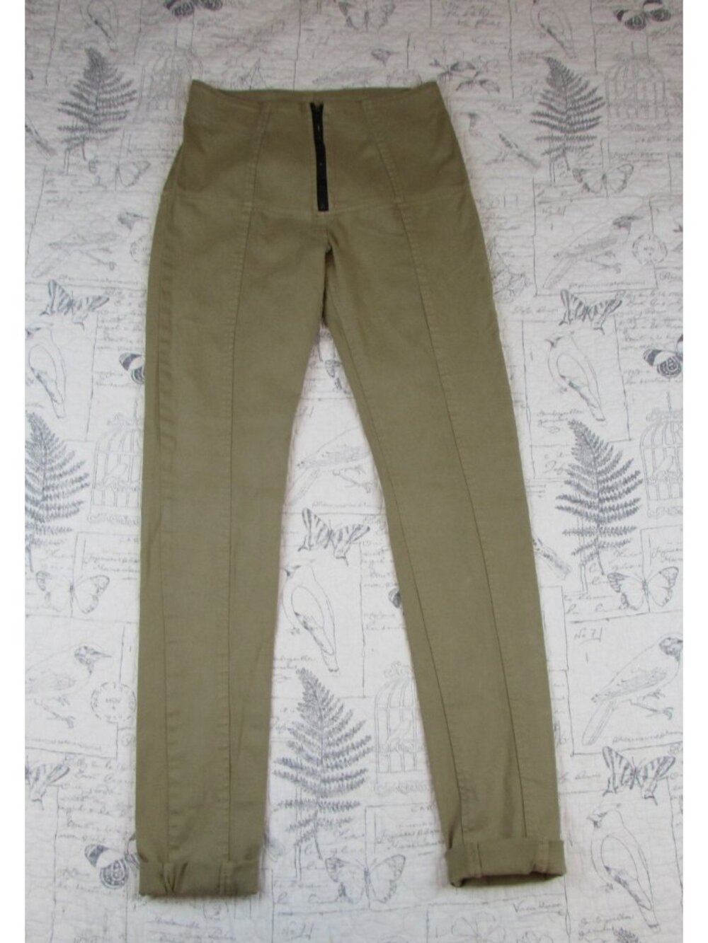 New Prairie Underground Lagenlook Khaki Girdle Front Zip slim stretch Pants S